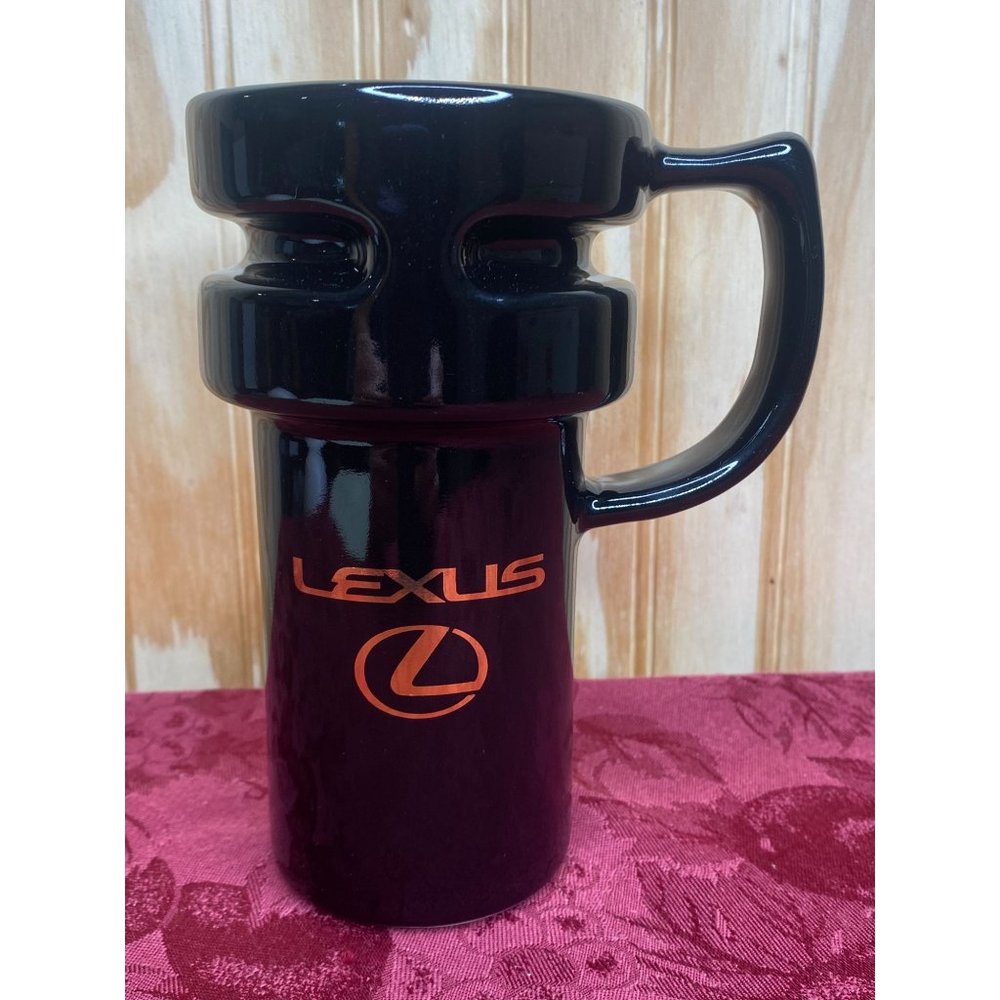 Lexus Gold Logo Hotjo Ceramic Black Travel Mug w/Lid 16oz. 6" Tall